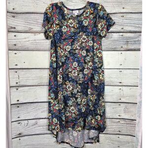 LuLaRoe Carly Dress XS Navy Floral Hi-Low Swing
